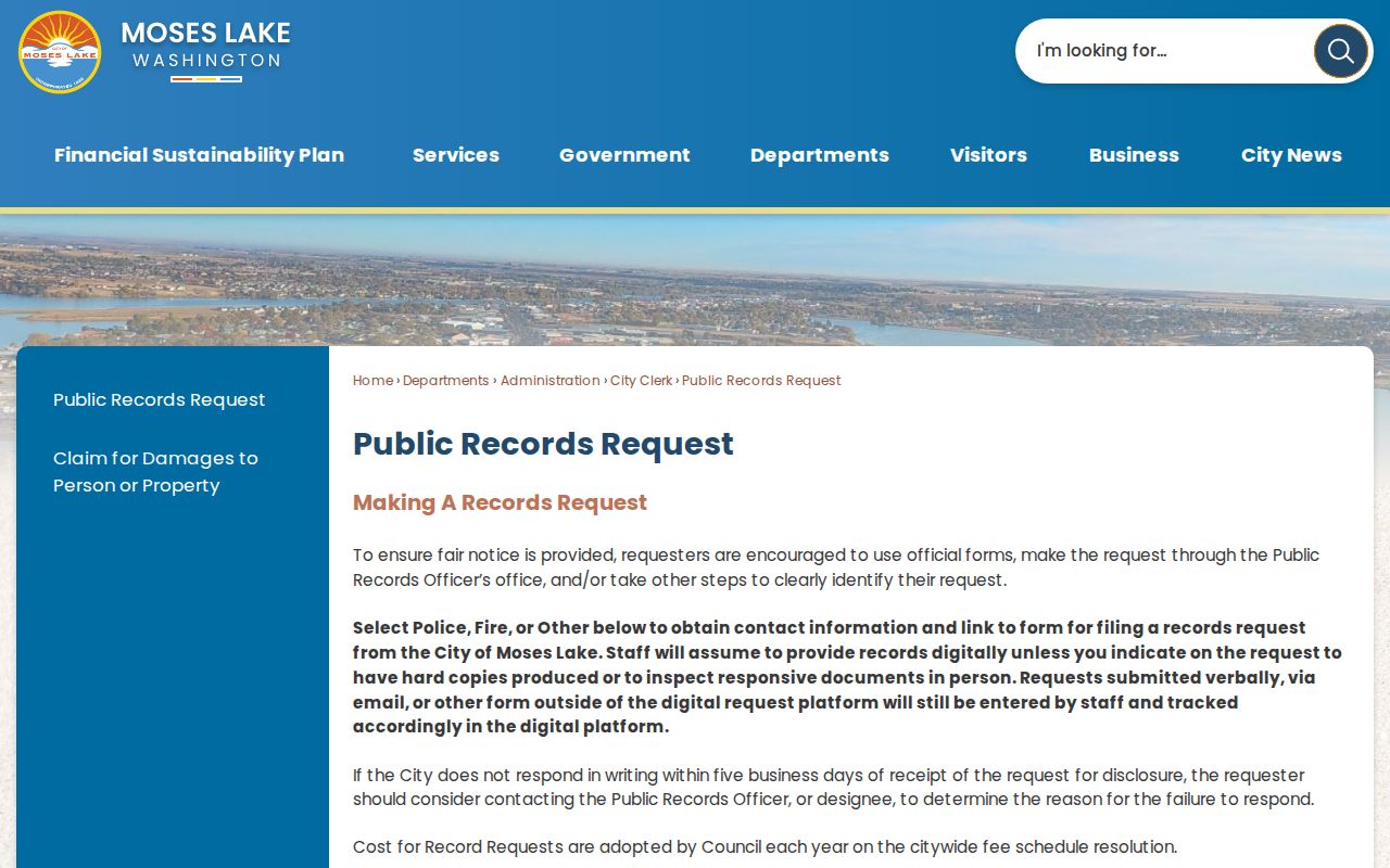 Moses Lake people search city public records request routes