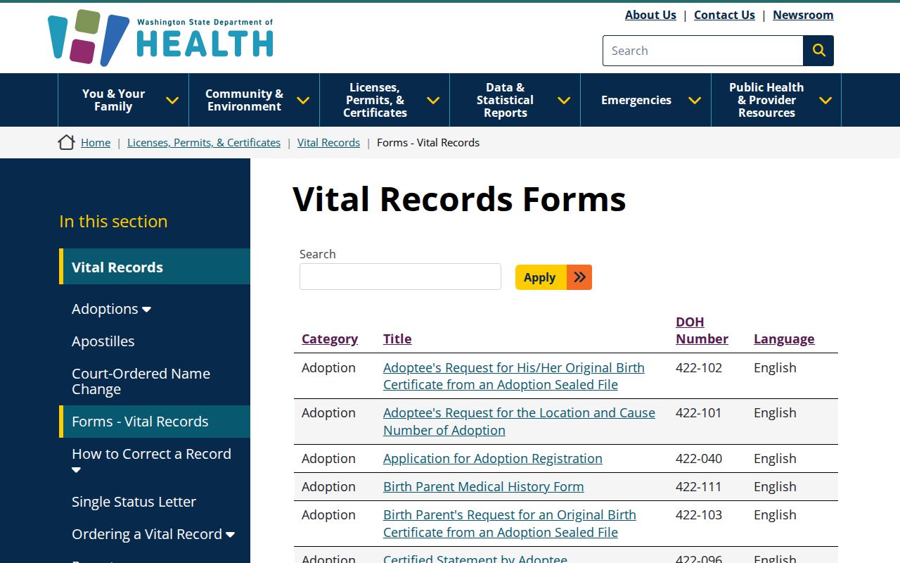 Moses Lake people search Washington vital record forms