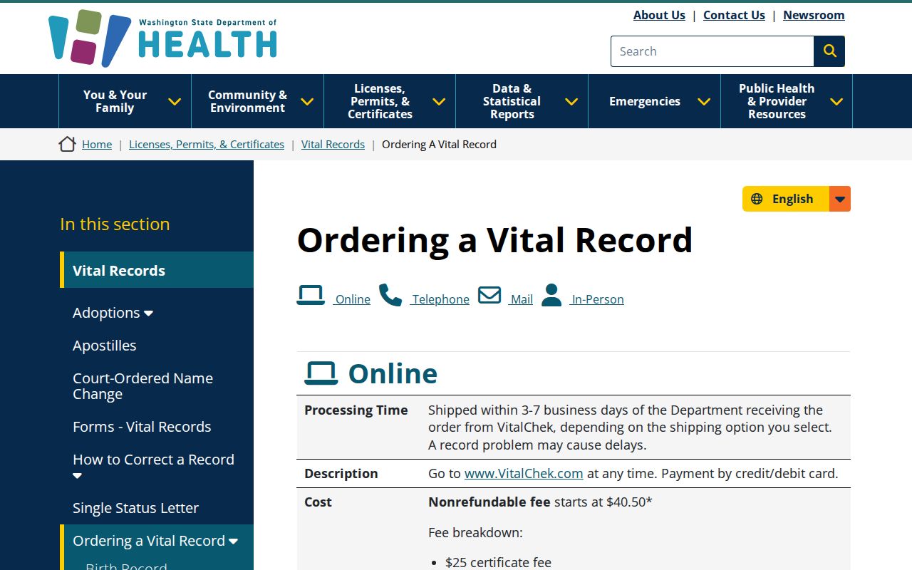 Moses Lake public records through Washington vital-record ordering