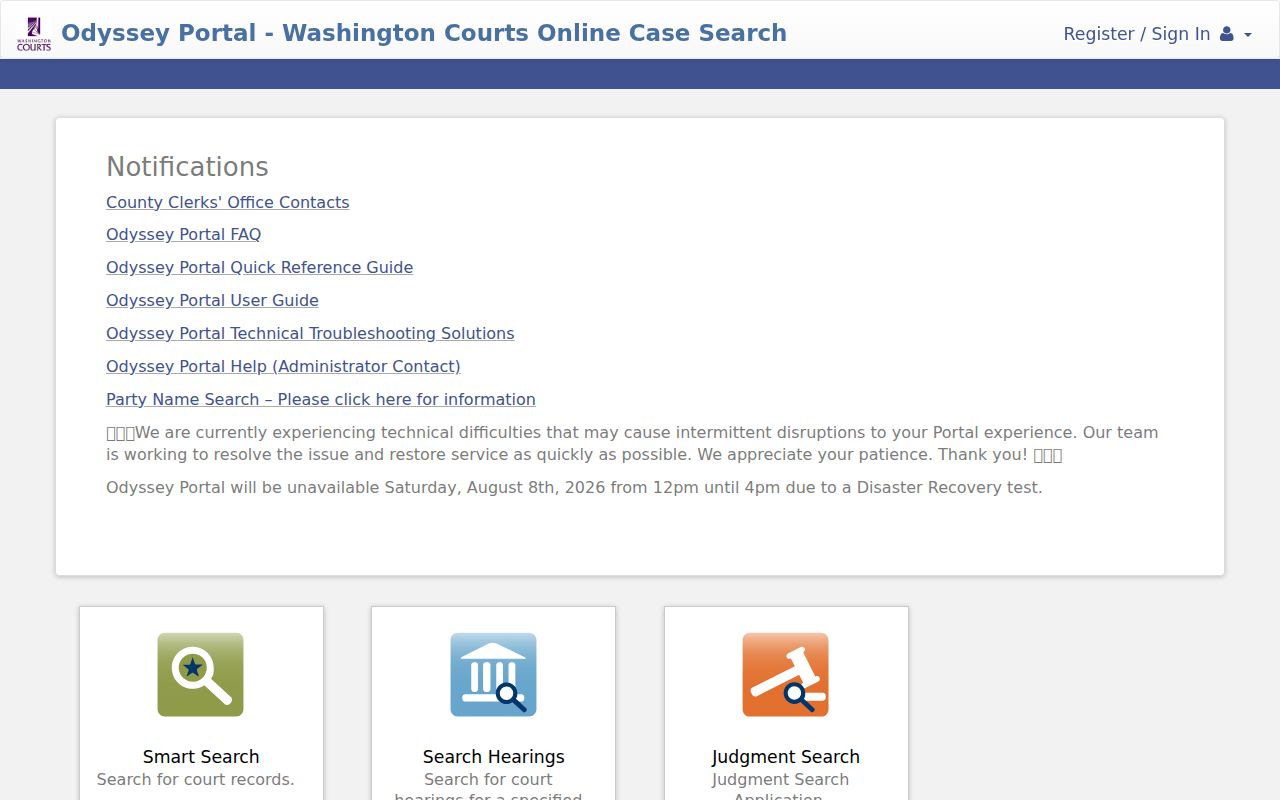 Moses Lake public records in the Odyssey court portal