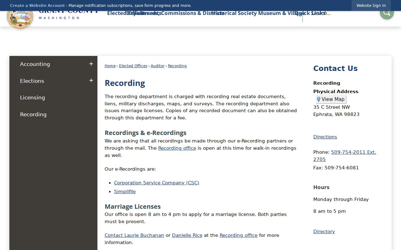 Moses Lake public records at Grant County Recording