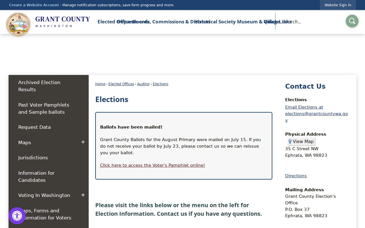 Grant County Elections office information for Moses Lake voter registration