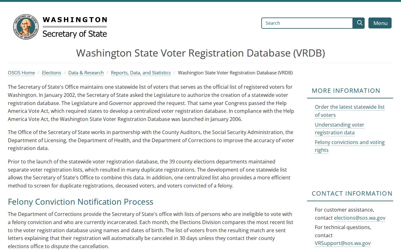 Washington statewide database page for Moses Lake voter registration records